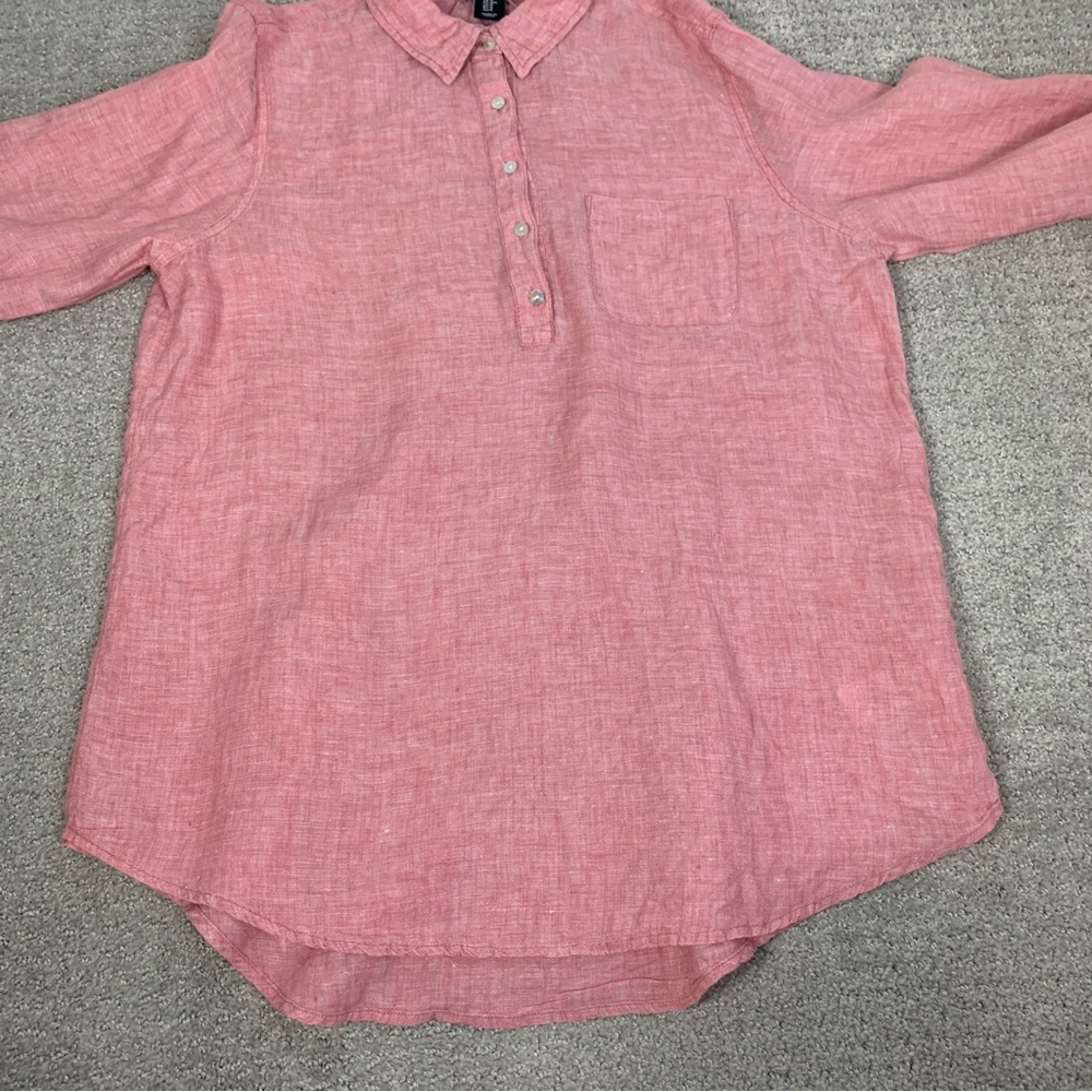 100% Linen Jones & Co. Pink Popover Longline Shirt Size Medium, Oversized - Picture 4 of 9